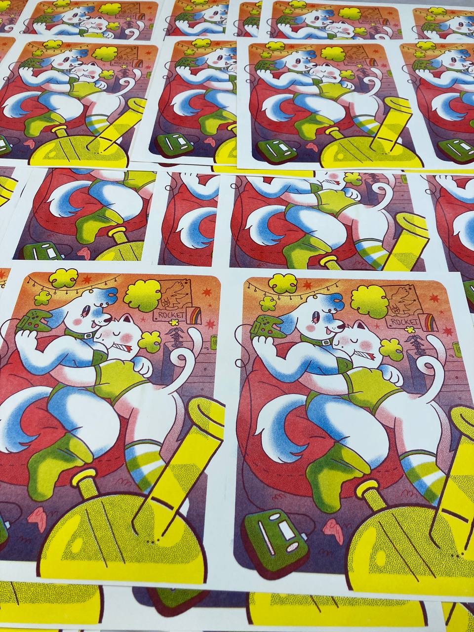 "Sapphic Smokers" Risograph Print by Frankee Graves