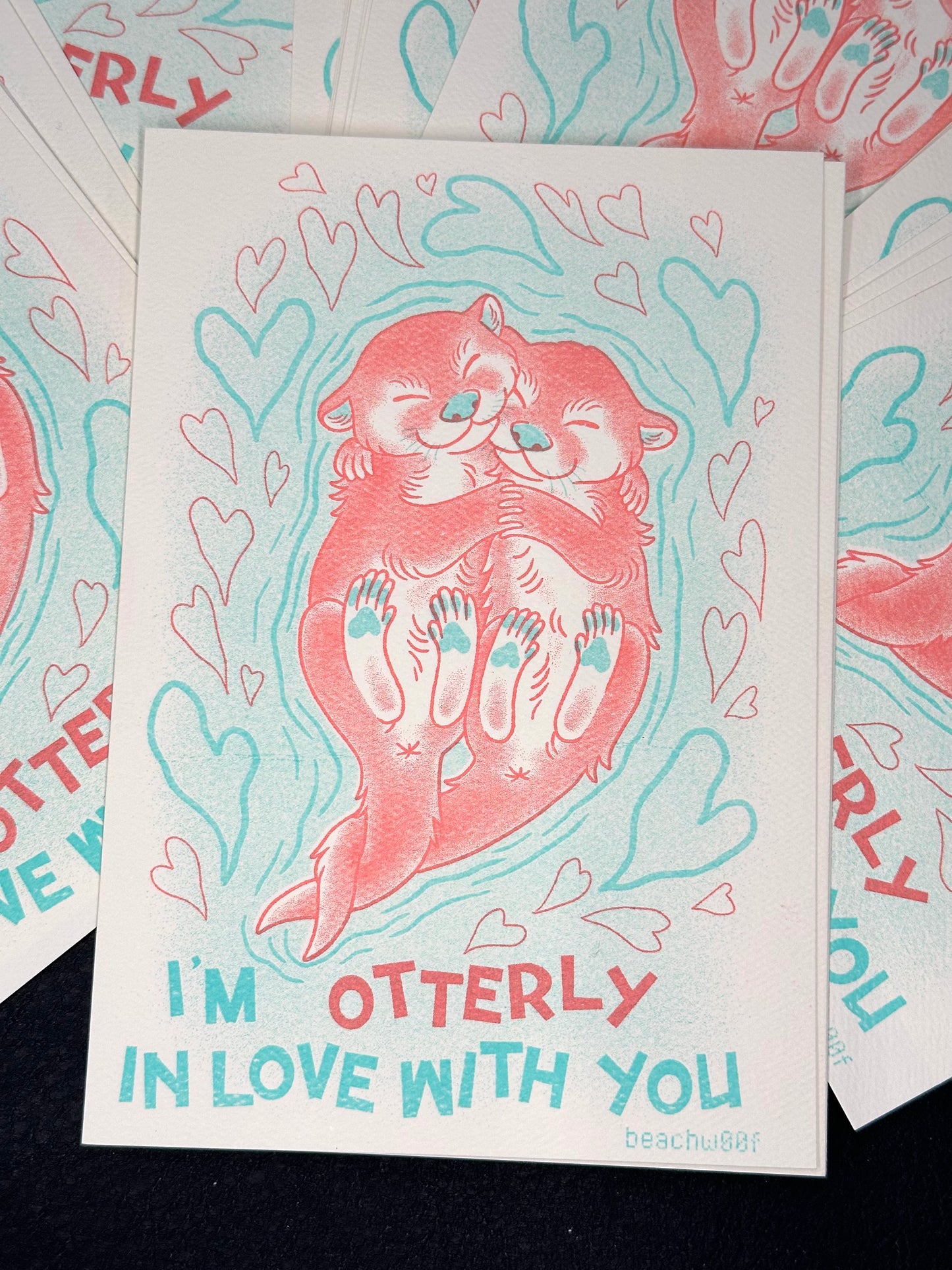 "I'm Otterly in Love With You" Valentine's Risograph Print by Liam Williams