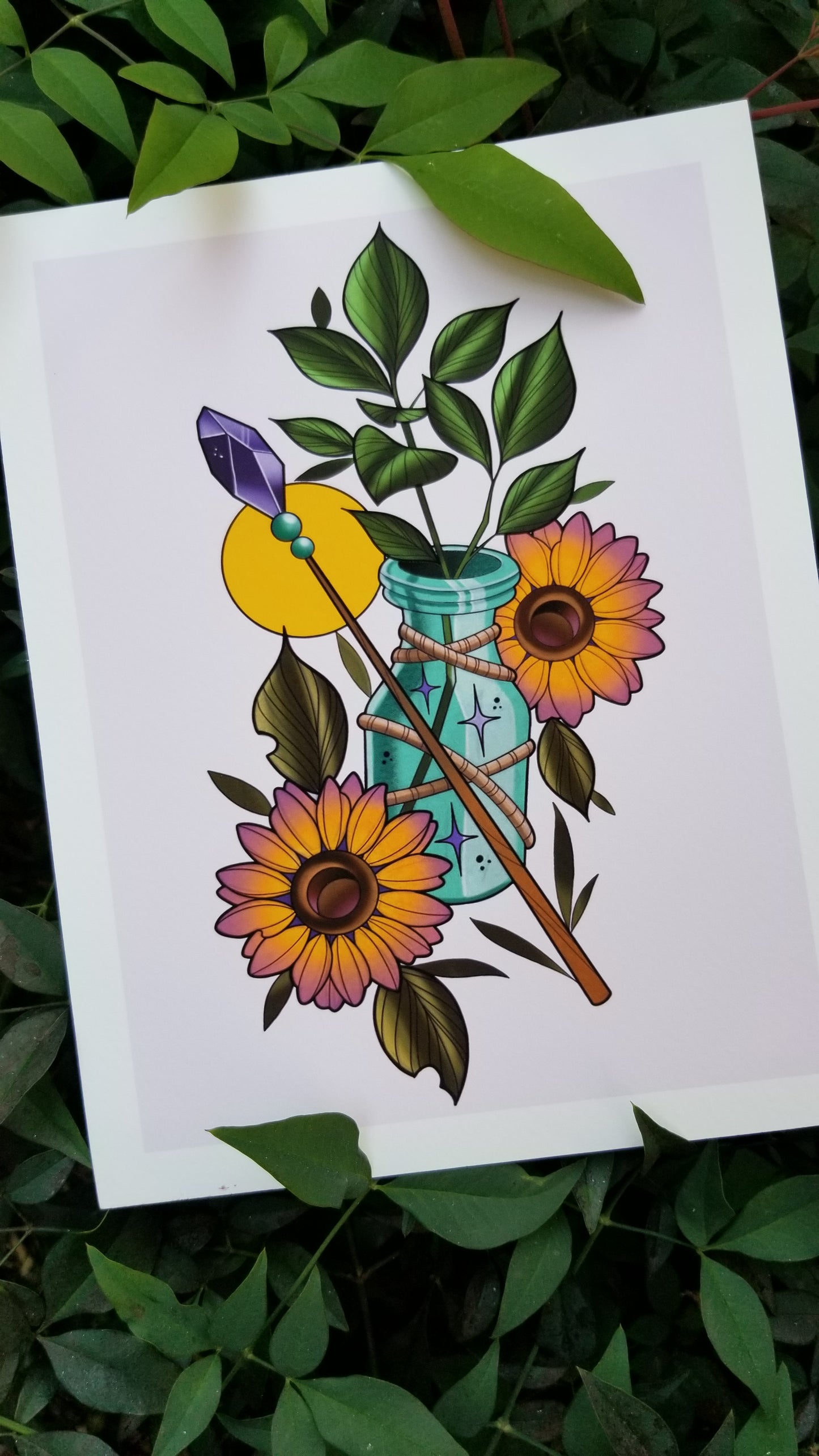 "Sunflower Spell Jar" Mini Print by Sara Stigmata