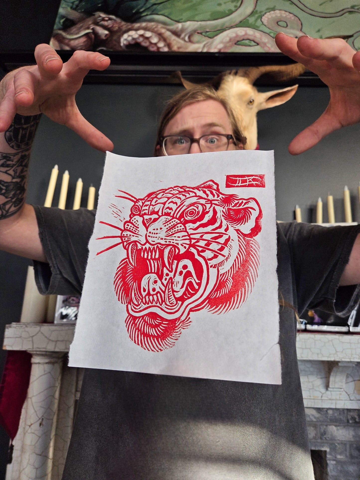 "Tiger's Rage" Linocut Print by Ian Kiser