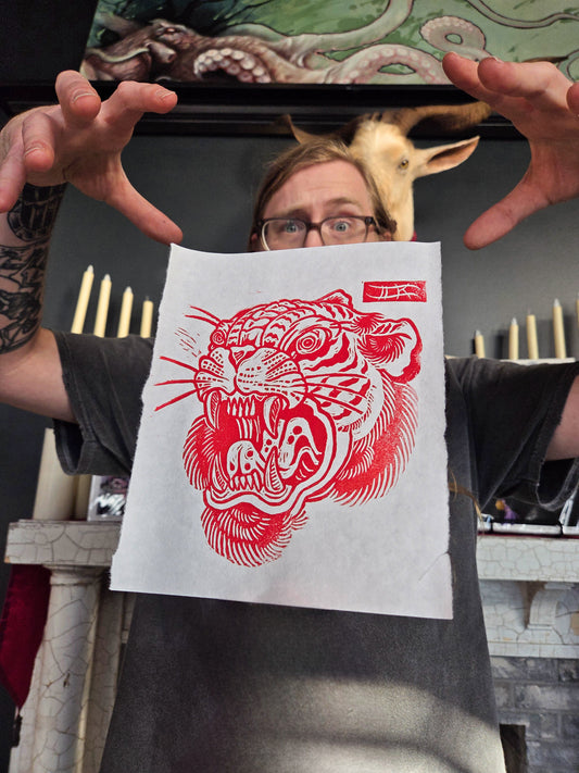 "Tiger's Rage" Linocut Print by Ian Kiser