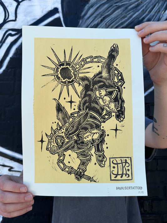 "Battle Bunny" Block Print by Ian Kiser