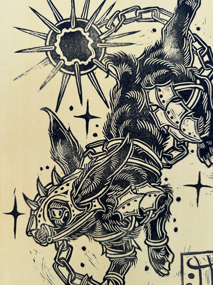 "Battle Bunny" Block Print by Ian Kiser