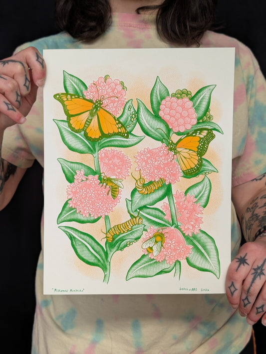 "Milkweed Monarchs" Risograph Print by Liam Williams