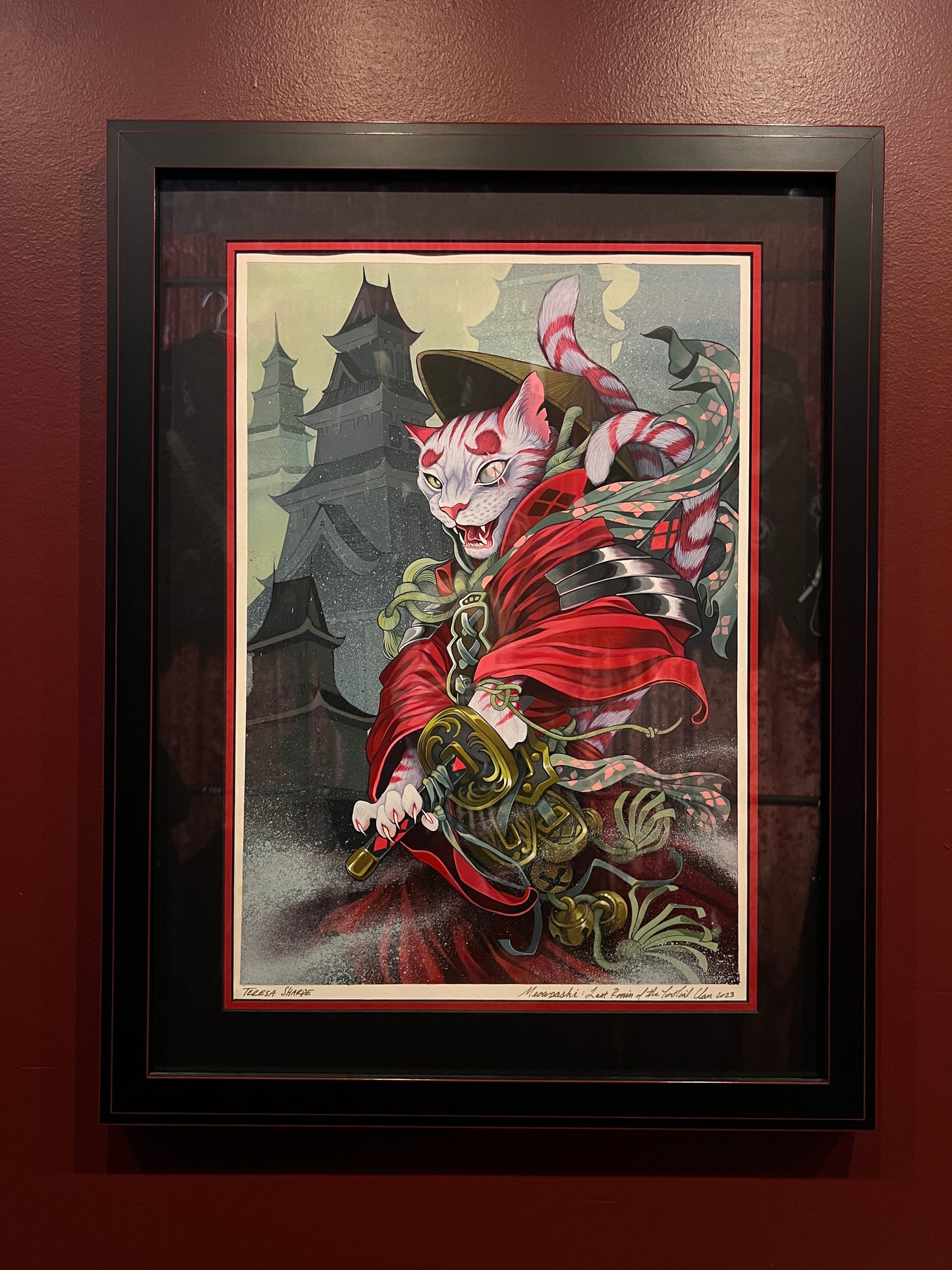 "Meowsashi" Original Framed Painting by Teresa Sharpe