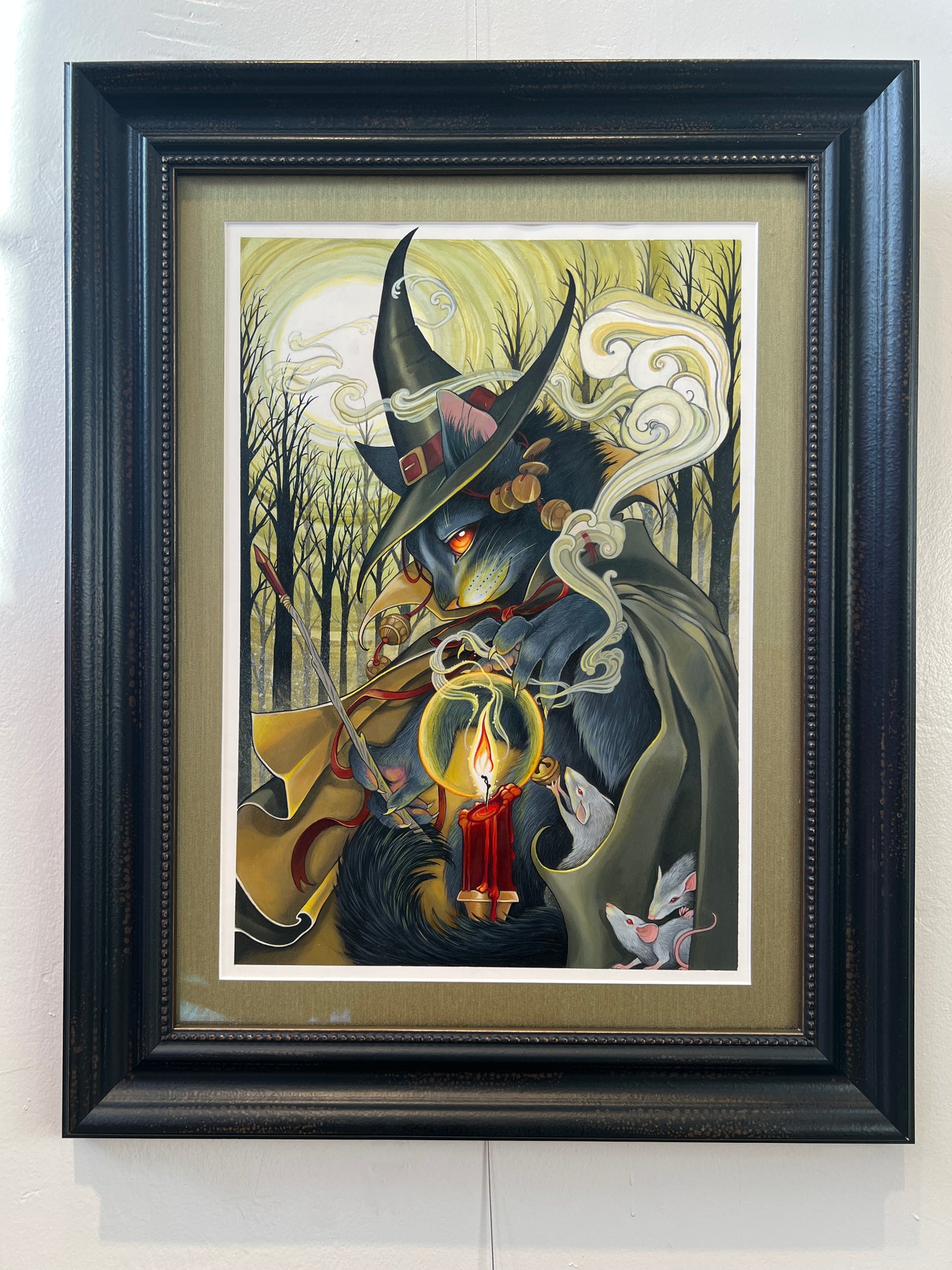 "HeCATe & the Harvest Moon" Original Framed Painting by Teresa Sharpe