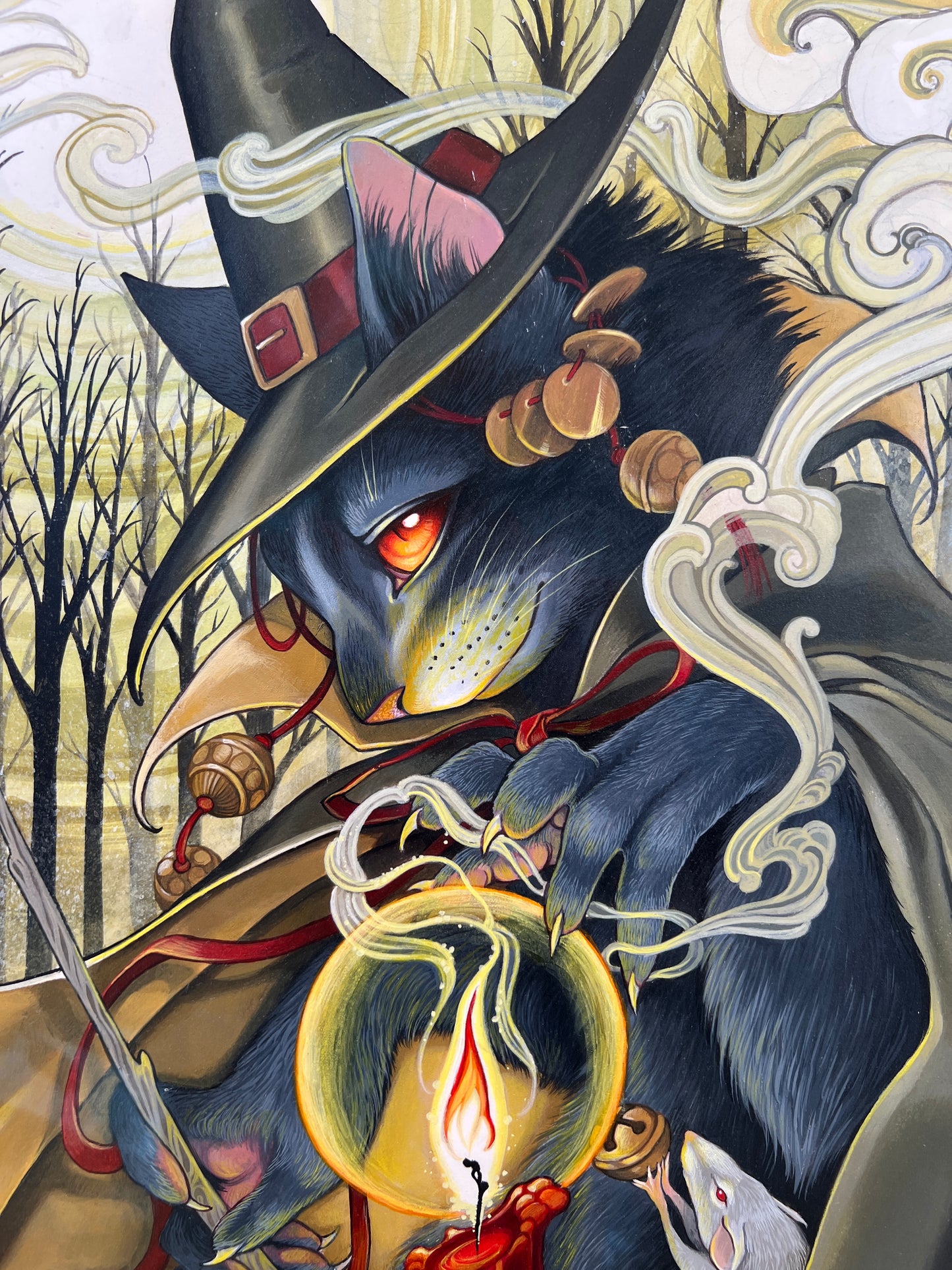 "HeCATe & the Harvest Moon" Original Framed Painting by Teresa Sharpe