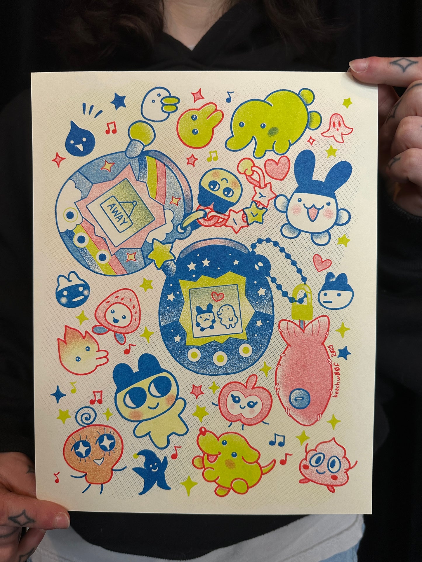 "Tama-Friends" Risograph Print by Liam Williams