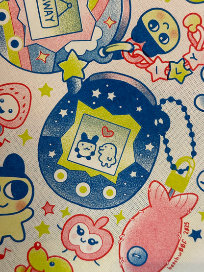 "Tama-Friends" Risograph Print by Liam Williams