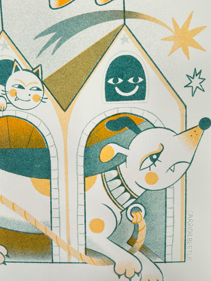 "Hus of Lange Hund" Risograph Print by Frankee Graves
