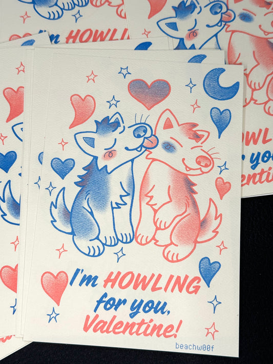 "I'm HOWLING for you, Valentine!" Valentine's Risograph Print by Liam Williams