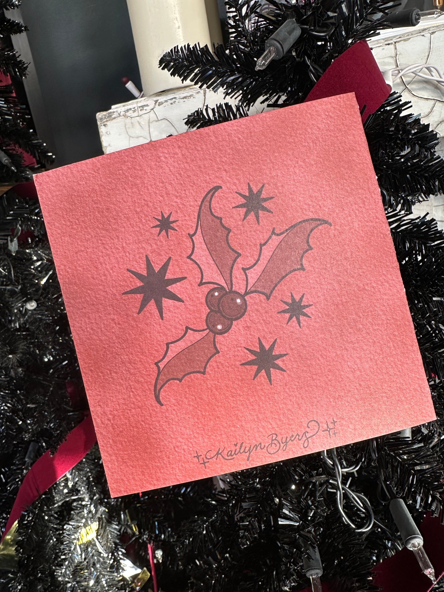 "Holly-day Moth" Greeting Card by Kailyn Byers