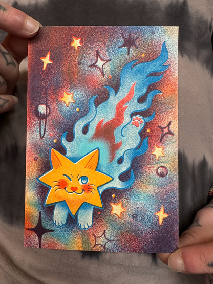 "Star Kitty" Risograph Mini-Print & Sticker Set by Liam Williams