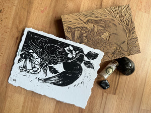 Cormorant Linocut Prints by Faith Broache ( - v i t r i o l - )